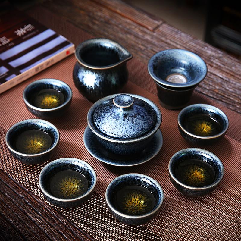 Flowery Tenmoku Jian Zhan Tea Set