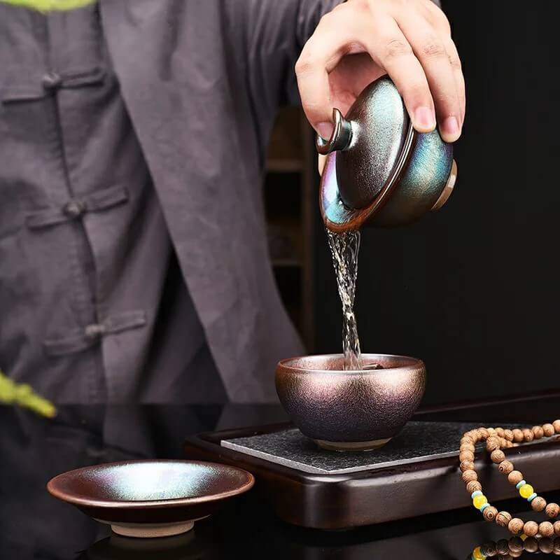 Colourful Jian Zhan Tenmoku Iridescent Tea Gaiwan