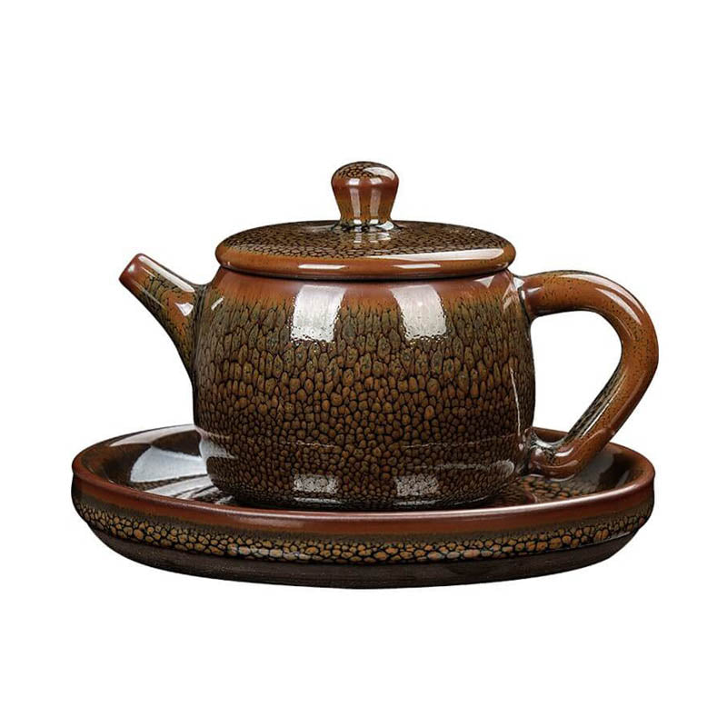 Tenmoku Jian Zhan Oil Spot Huainan Teapot Saucer Set